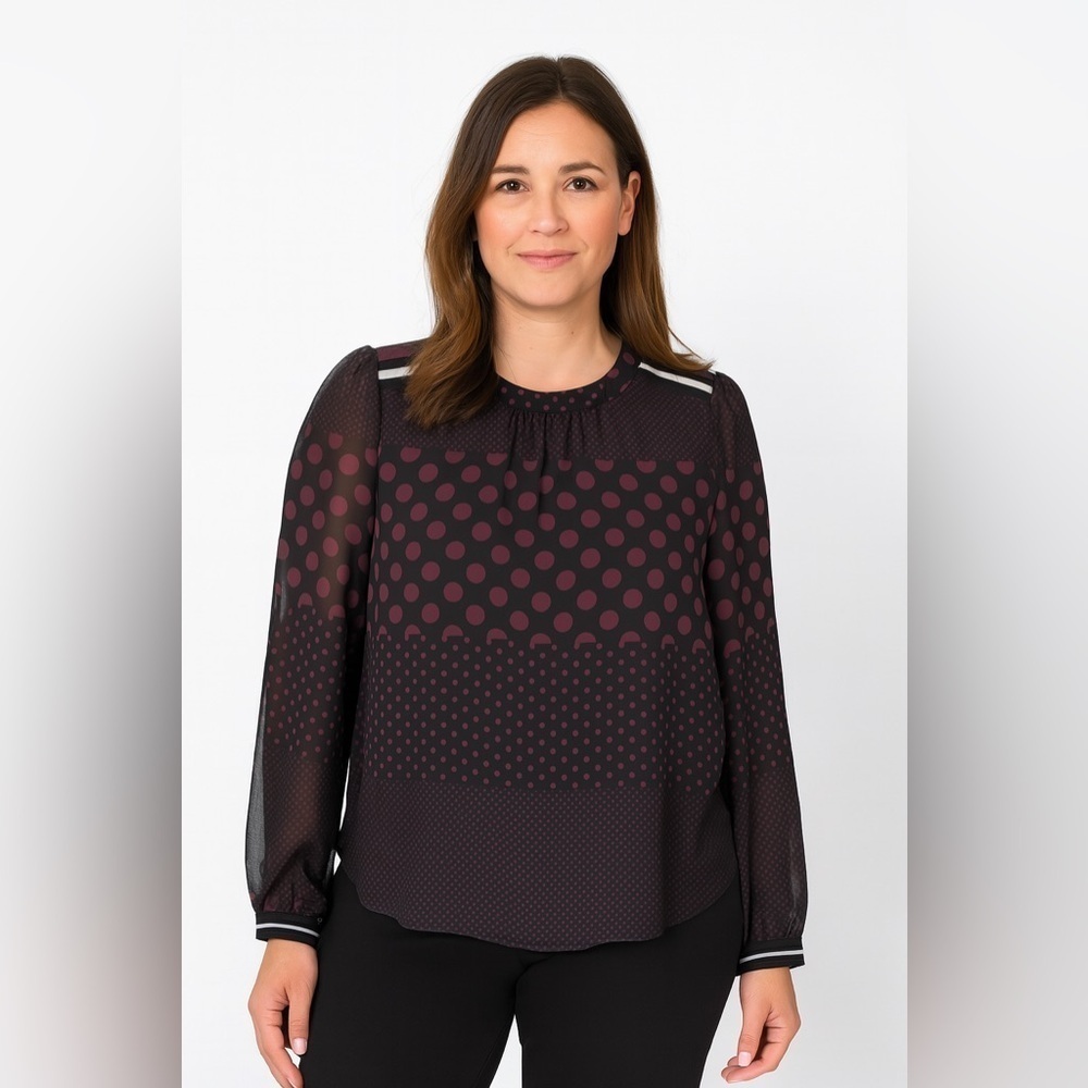 Who What Wear Black Brown Circle Sheer Blouse XS